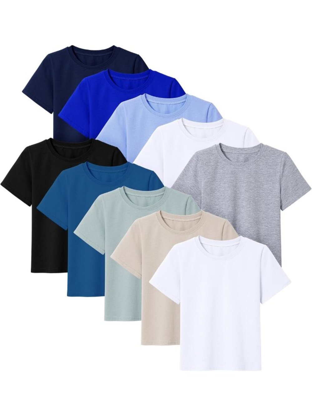 10 Pack Toddler Boy Short Sleeve Cotton Tees - Basic Crewneck T-Shirts Set